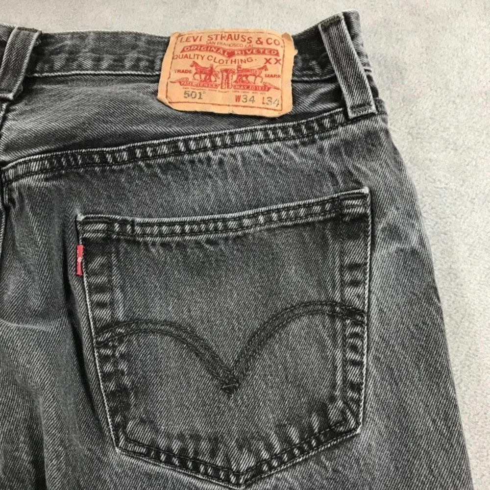 Vintage Y2K Levi's 501 Jeans Men's 34x34 Black Faded Gray Grunge Rock Button Fly
